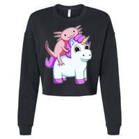 Axolotl Riding A Unicorn Funny Cute Cropped Pullover Crew
