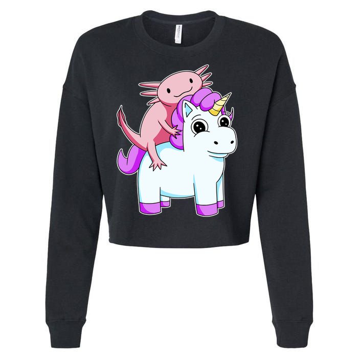 Axolotl Riding A Unicorn Funny Cute Cropped Pullover Crew