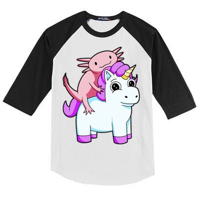 Axolotl Riding A Unicorn Funny Cute Kids Colorblock Raglan Jersey