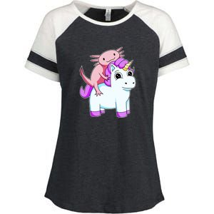 Axolotl Riding A Unicorn Funny Cute Enza Ladies Jersey Colorblock Tee