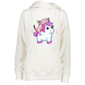 Axolotl Riding A Unicorn Funny Cute Womens Funnel Neck Pullover Hood