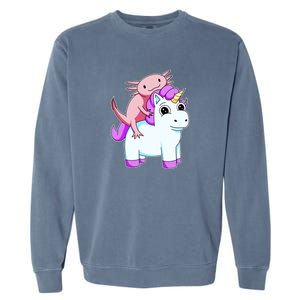 Axolotl Riding A Unicorn Funny Cute Garment-Dyed Sweatshirt