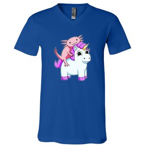 Axolotl Riding A Unicorn Funny Cute V-Neck T-Shirt