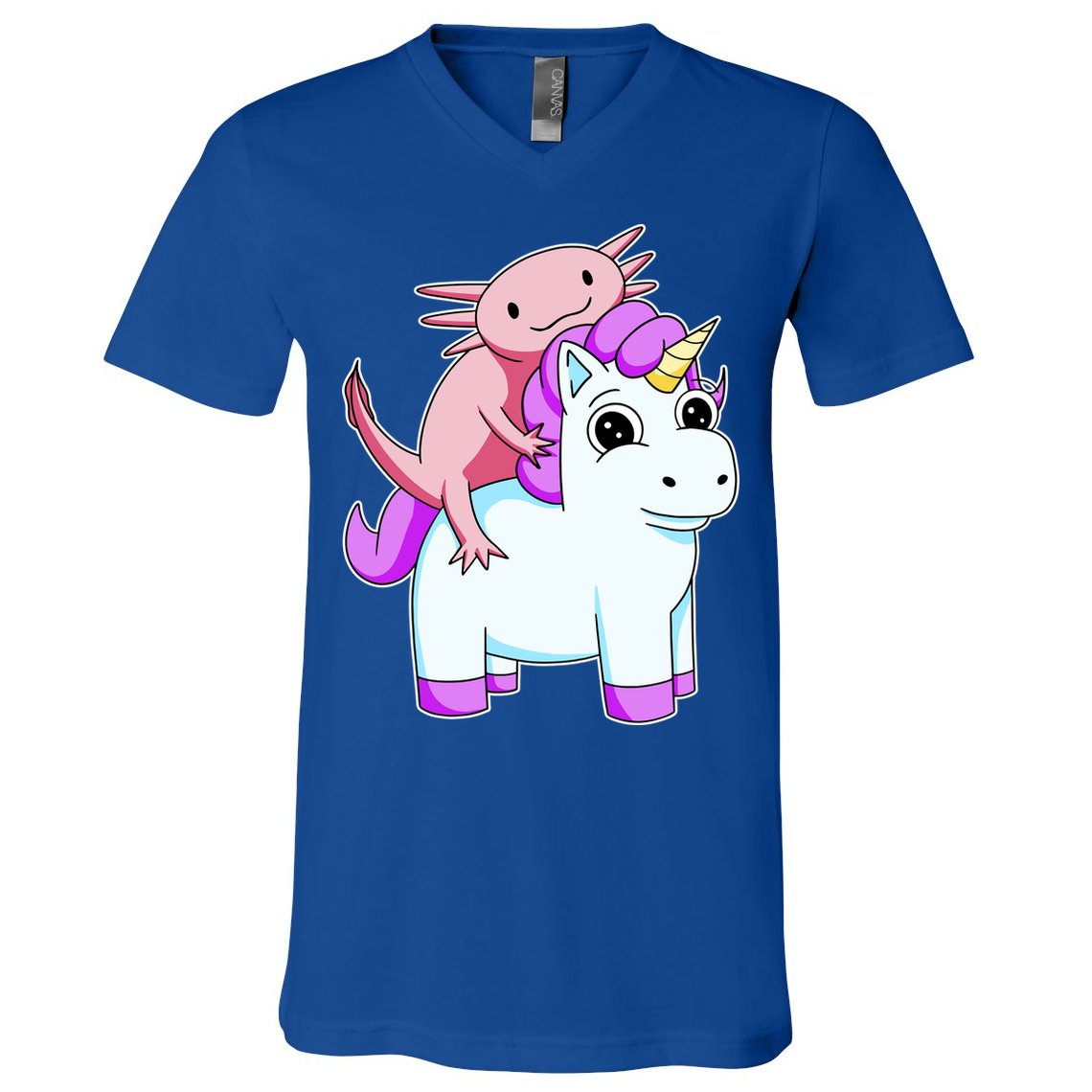 Axolotl Riding A Unicorn Funny Cute V-Neck T-Shirt
