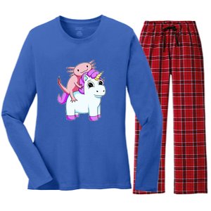 Axolotl Riding A Unicorn Funny Cute Women's Long Sleeve Flannel Pajama Set 