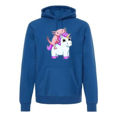 Axolotl Riding A Unicorn Funny Cute Premium Hoodie