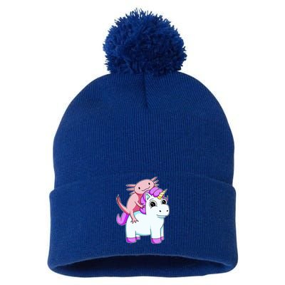 Axolotl Riding A Unicorn Funny Cute Pom Pom 12in Knit Beanie