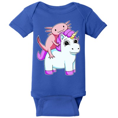 Axolotl Riding A Unicorn Funny Cute Baby Bodysuit