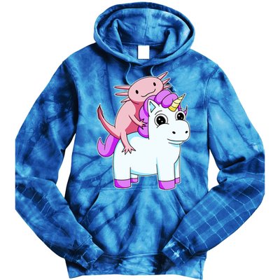 Axolotl Riding A Unicorn Funny Cute Tie Dye Hoodie