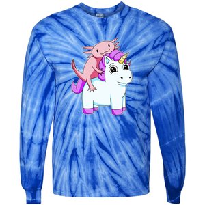 Axolotl Riding A Unicorn Funny Cute Tie-Dye Long Sleeve Shirt