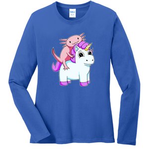 Axolotl Riding A Unicorn Funny Cute Ladies Long Sleeve Shirt