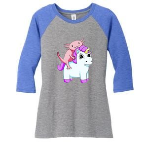 Axolotl Riding A Unicorn Funny Cute Women's Tri-Blend 3/4-Sleeve Raglan Shirt