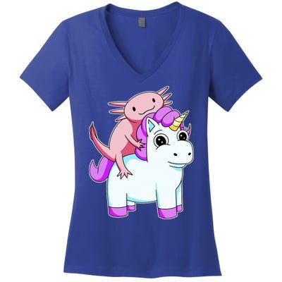 Axolotl Riding A Unicorn Funny Cute Women's V-Neck T-Shirt