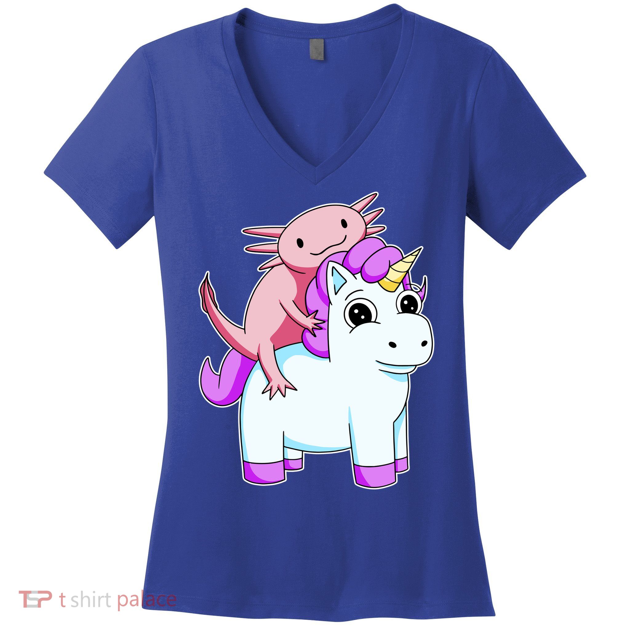 Axolotl Riding A Unicorn Funny Cute Women's V-Neck T-Shirt