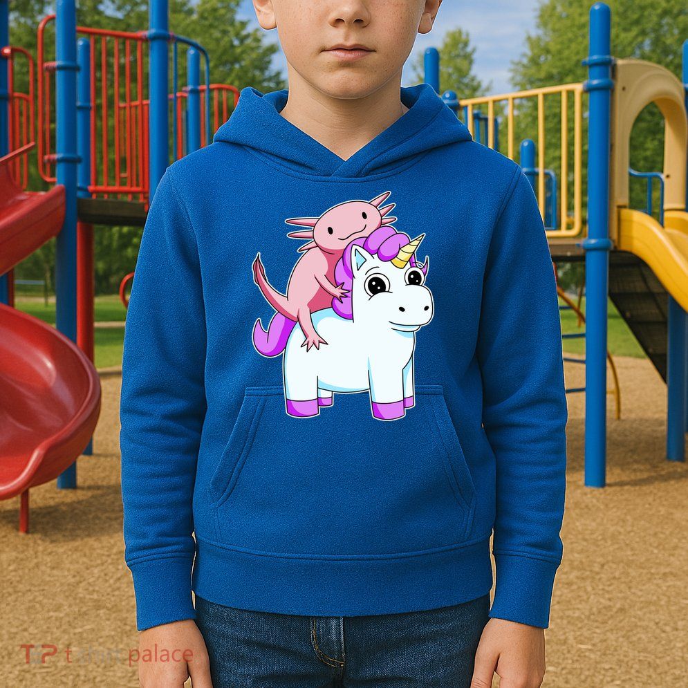 Axolotl Riding A Unicorn Funny Cute Kids Hoodie