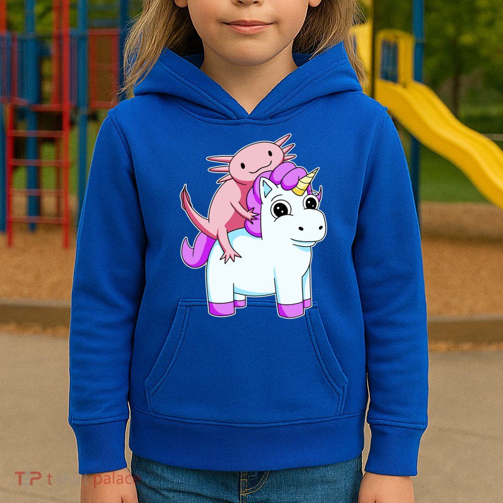 Axolotl Riding A Unicorn Funny Cute Kids Hoodie