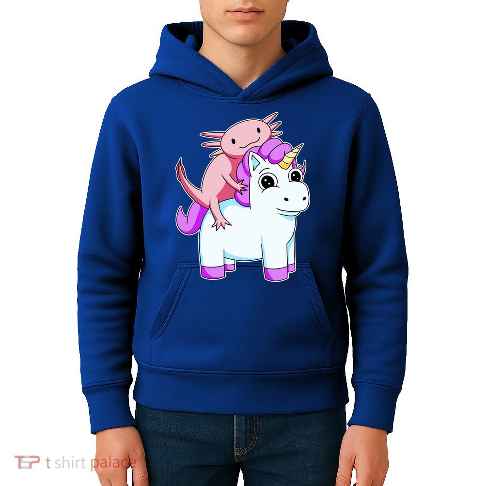 Axolotl Riding A Unicorn Funny Cute Kids Hoodie