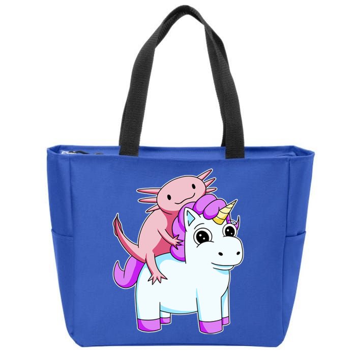 Axolotl Riding A Unicorn Funny Cute Zip Tote Bag