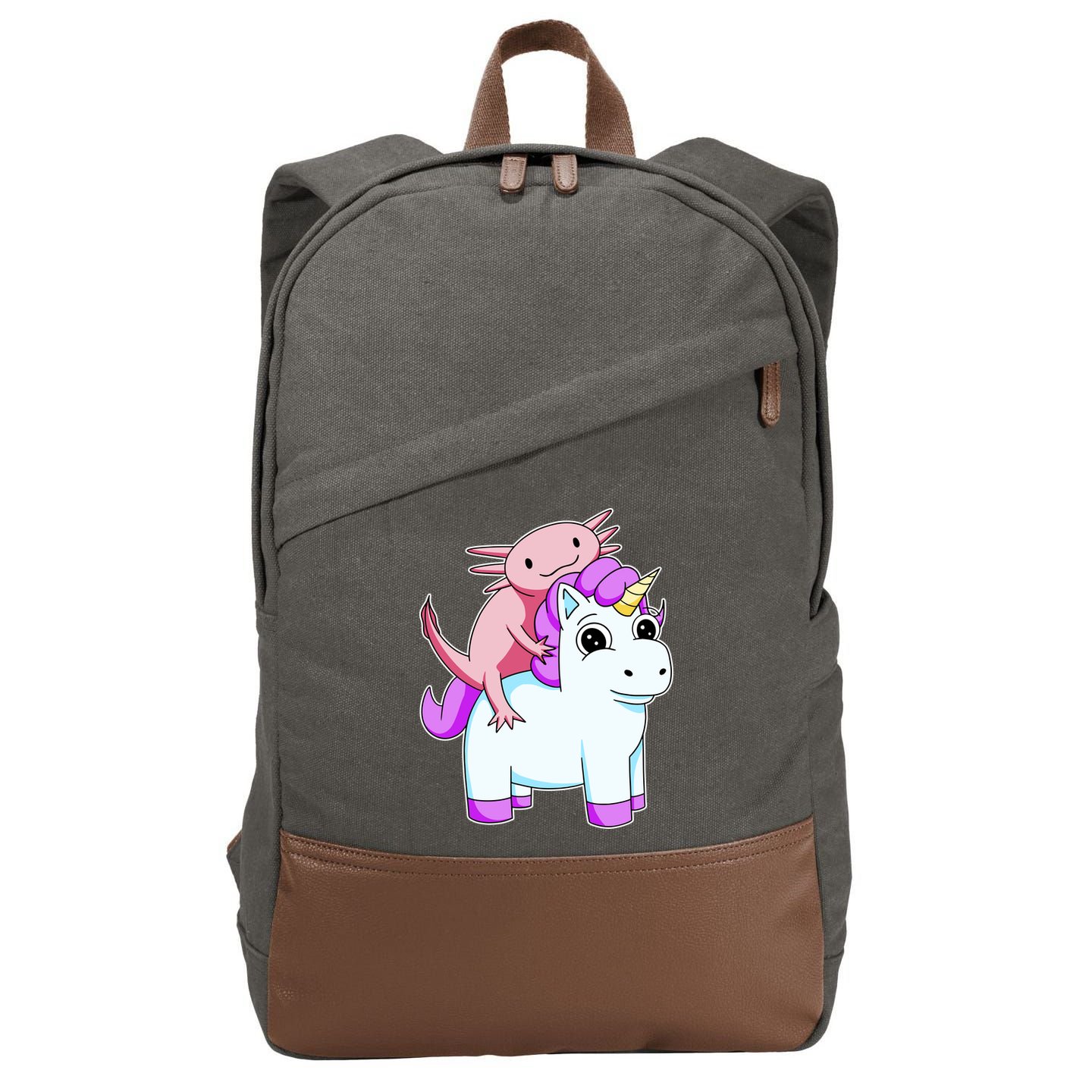 Axolotl Riding A Unicorn Funny Cute Cotton Canvas Backpack