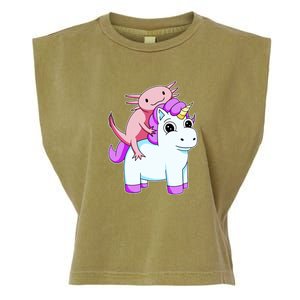 Axolotl Riding A Unicorn Funny Cute Garment-Dyed Women's Muscle Tee