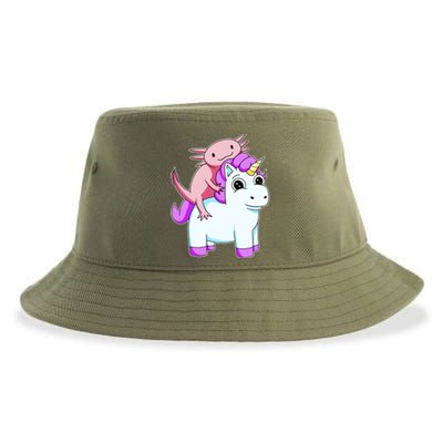 Axolotl Riding A Unicorn Funny Cute Sustainable Bucket Hat