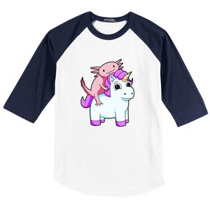 Axolotl Riding A Unicorn Funny Cute Baseball Sleeve Shirt