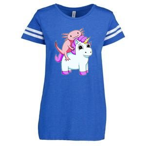 Axolotl Riding A Unicorn Funny Cute Enza Ladies Jersey Football T-Shirt