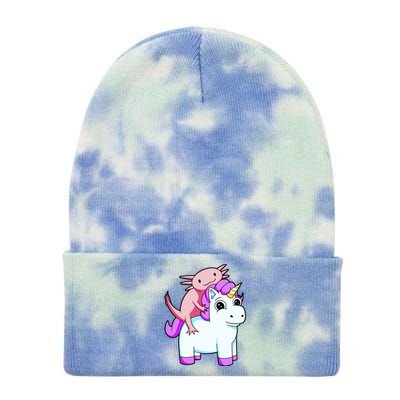 Axolotl Riding A Unicorn Funny Cute Tie Dye 12in Knit Beanie