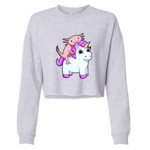 Axolotl Riding A Unicorn Funny Cute Cropped Pullover Crew