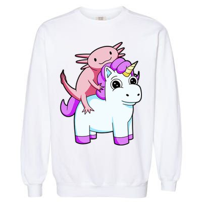 Axolotl Riding A Unicorn Funny Cute Garment-Dyed Sweatshirt
