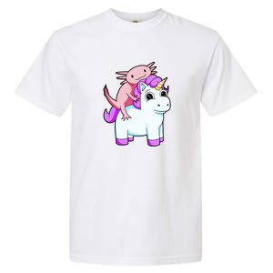 Axolotl Riding A Unicorn Funny Cute Garment-Dyed Heavyweight T-Shirt