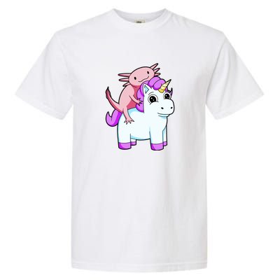 Axolotl Riding A Unicorn Funny Cute Garment-Dyed Heavyweight T-Shirt