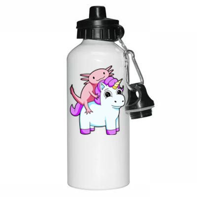 Axolotl Riding A Unicorn Funny Cute Aluminum Water Bottle 