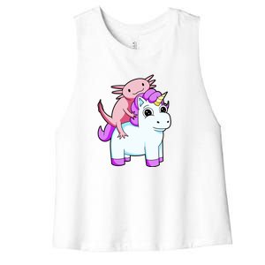 Axolotl Riding A Unicorn Funny Cute Women's Racerback Cropped Tank