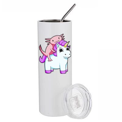 Axolotl Riding A Unicorn Funny Cute Stainless Steel Tumbler