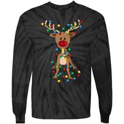 Adorable Reindeer Tie-Dye Long Sleeve Shirt