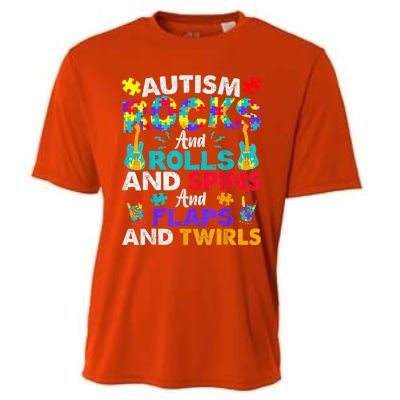 Autism Rocks And Rolls Funny Autism Awareness Month Shirt Cooling Performance Crew T-Shirt