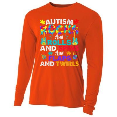 Autism Rocks And Rolls Funny Autism Awareness Month Shirt Cooling Performance Long Sleeve Crew