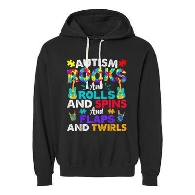 Autism Rocks And Rolls Funny Autism Awareness Month Shirt Garment-Dyed Fleece Hoodie