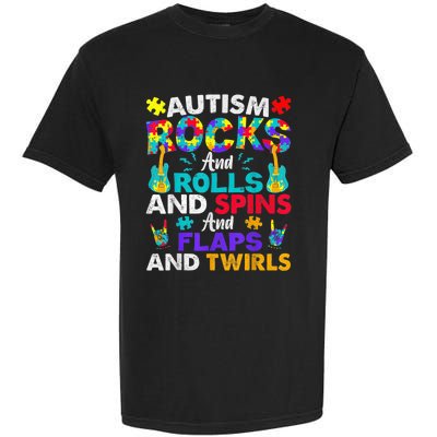 Autism Rocks And Rolls Funny Autism Awareness Month Shirt Garment-Dyed Heavyweight T-Shirt