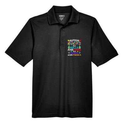 Autism Rocks And Rolls Funny Autism Awareness Month Shirt Men's Origin Performance Pique Polo