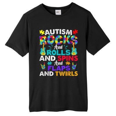 Autism Rocks And Rolls Funny Autism Awareness Month Shirt Tall Fusion ChromaSoft Performance T-Shirt