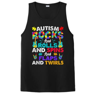 Autism Rocks And Rolls Funny Autism Awareness Month Shirt PosiCharge Competitor Tank