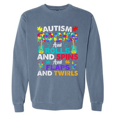 Autism Rocks And Rolls Funny Autism Awareness Month Shirt Garment-Dyed Sweatshirt