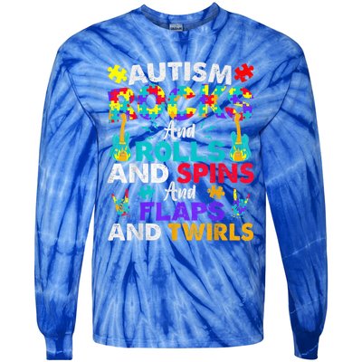 Autism Rocks And Rolls Funny Autism Awareness Month Shirt Tie-Dye Long Sleeve Shirt