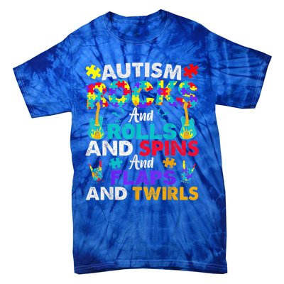 Autism Rocks And Rolls Funny Autism Awareness Month Shirt Tie-Dye T-Shirt