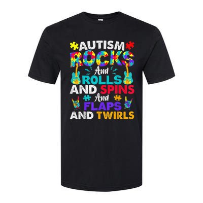 Autism Rocks And Rolls Funny Autism Awareness Month Shirt Softstyle CVC T-Shirt