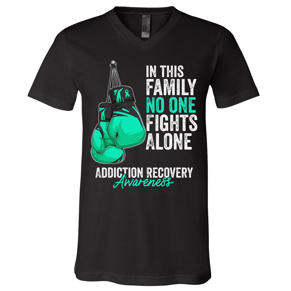 Addiction Recovery Awareness Month Gloves Teal Ribbon V-Neck T-Shirt
