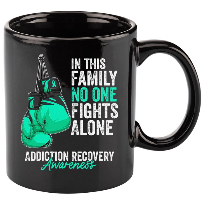 Addiction Recovery Awareness Month Gloves Teal Ribbon 11oz C Handle Ceramic Mug