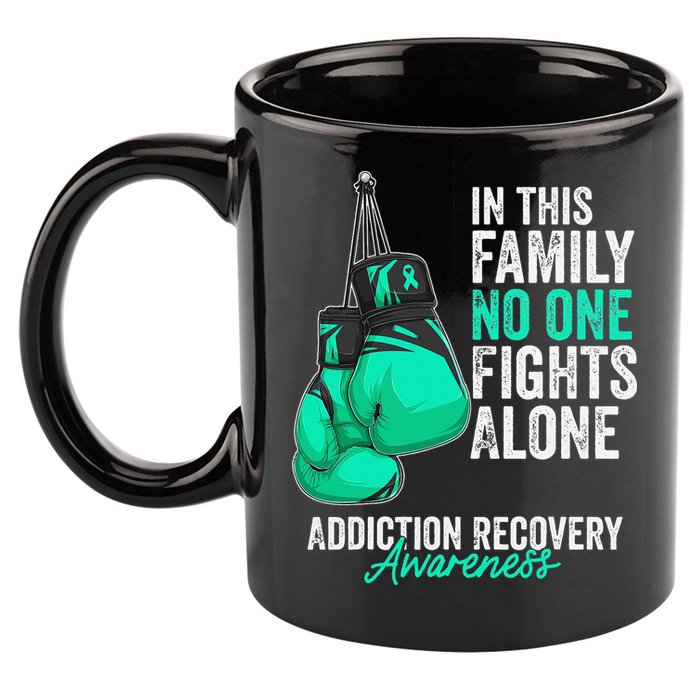 Addiction Recovery Awareness Month Gloves Teal Ribbon 11oz C Handle Ceramic Mug